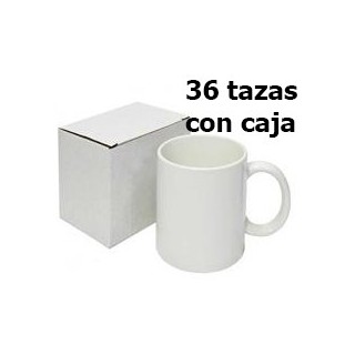 Pack 36 tazas blancas de sublimación AAA con cajita indiviudal