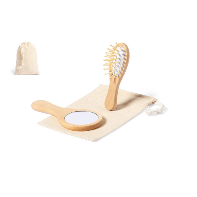 Set de espejo y cepillo de madera