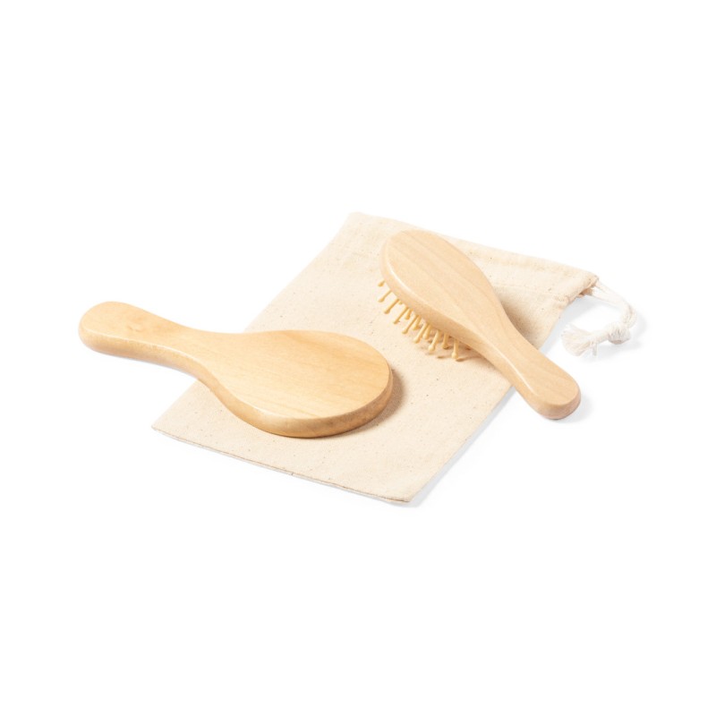 Set de espejo y cepillo de madera