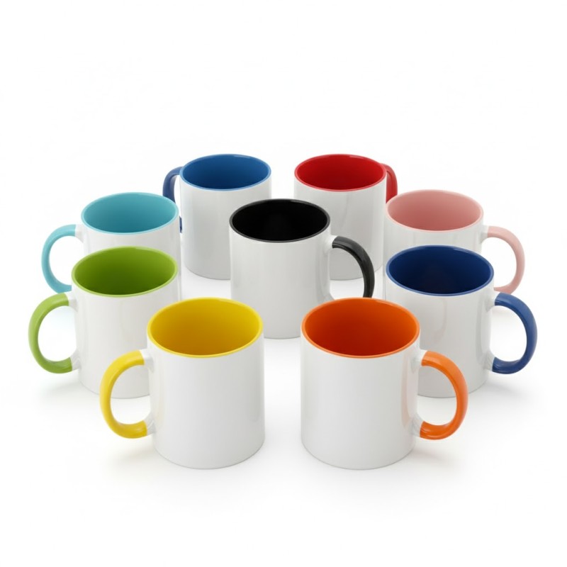 Taza sublimación con interior y asa de color + cajita